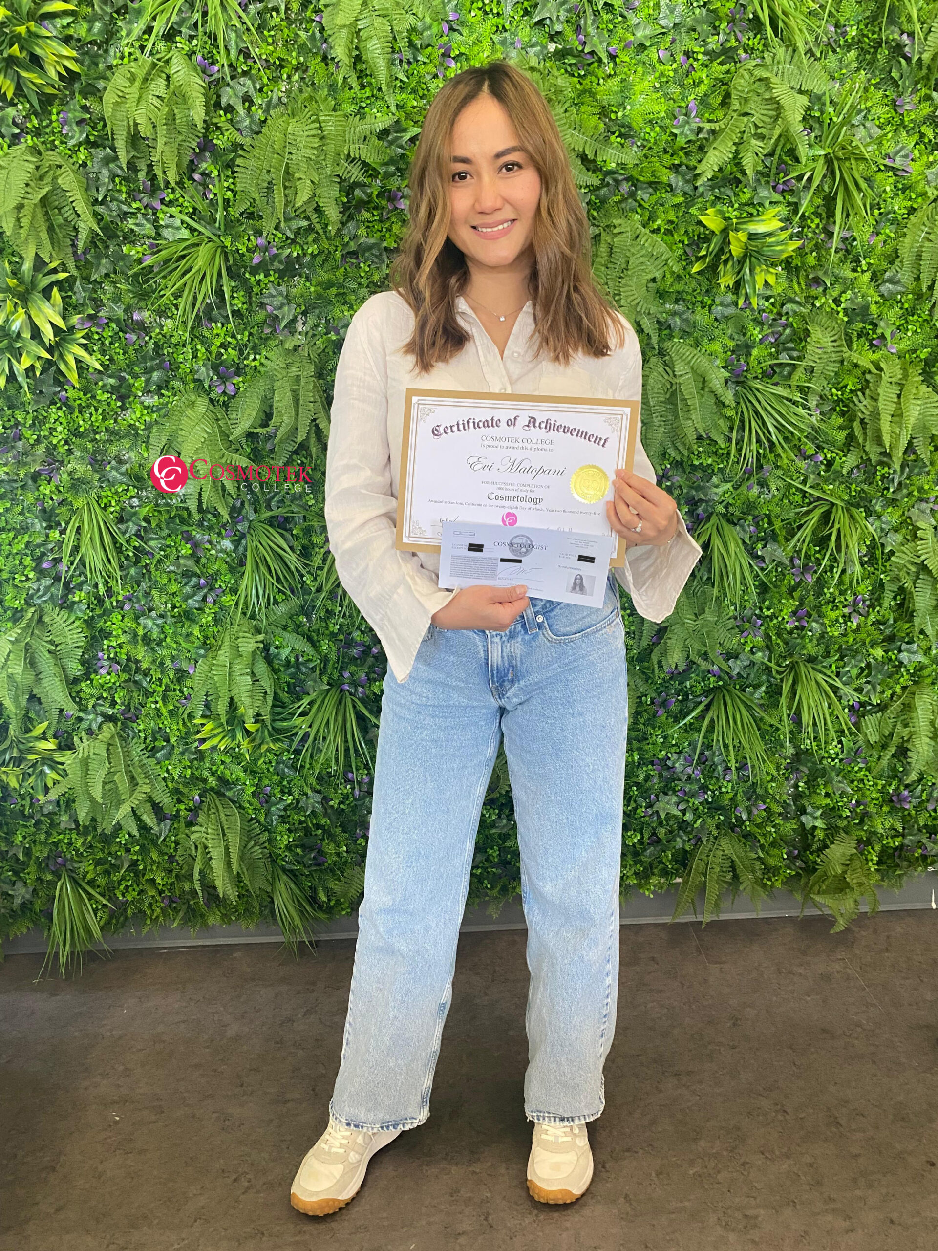 Cosmetology student celebrating her license